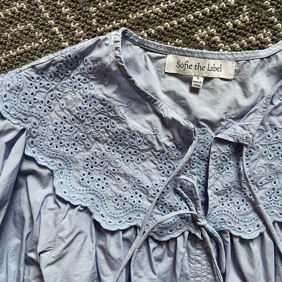 zoco blue puff sleeve tie top🩵 - Picture 4 of 4